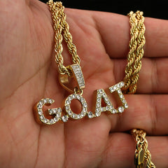 Cz G.O.A.T Pendant 24" Rope Chain Men's Hip Hop Style 18k Jewelry Necklace