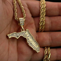 Cz Florida Pendant 24" Rope Chain Men's Hip Hop Style 18k Jewelry Necklace
