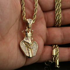 Cz Cobra King Pendant 24" Rope Chain Men's Hip Hop Style 18k Jewelry Necklace