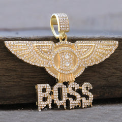 Hip Hop Iced Lab Diamond 18k Gold plated Boss Wing Drip Charm Pendant