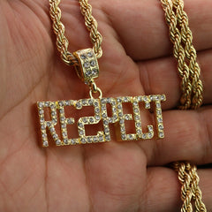 Cz Respect Pendant 24" Rope Chain Men's Hip Hop Style 18k Jewelry Necklace