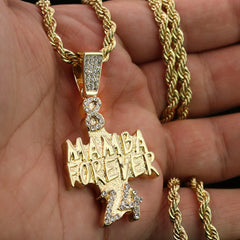 Cz Mamba Forever 8,24 Pendant Rope Chain Men's Hip Hop 18k Cz Jewelry Necklace