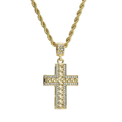 Design Cross Pendant 24" Rope Chain Men's 18k Gold Plated Jewelry