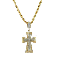 Patte Iced Cross Pendant 24" Rope Chain Men's 18k Gold Plated Jewelry