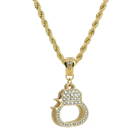 Iced Handcuff Pendant 24" Rope Chain Men's 18k Gold Plated Jewelry