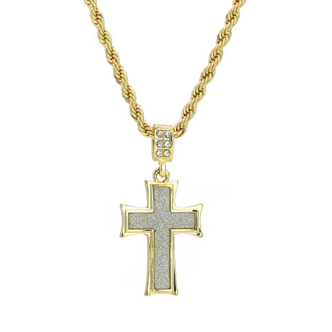 Curb Cross Pendant 24" Rope Chain Men's 18k Gold Plated Jewelry