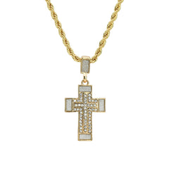 Stardust Stample Cross Pendant 24" Rope Chain Men's 18k Gold Plated Jewelry