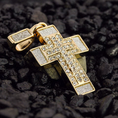 Stardust Stample Cross Pendant 24" Rope Chain Men's 18k Gold Plated Jewelry