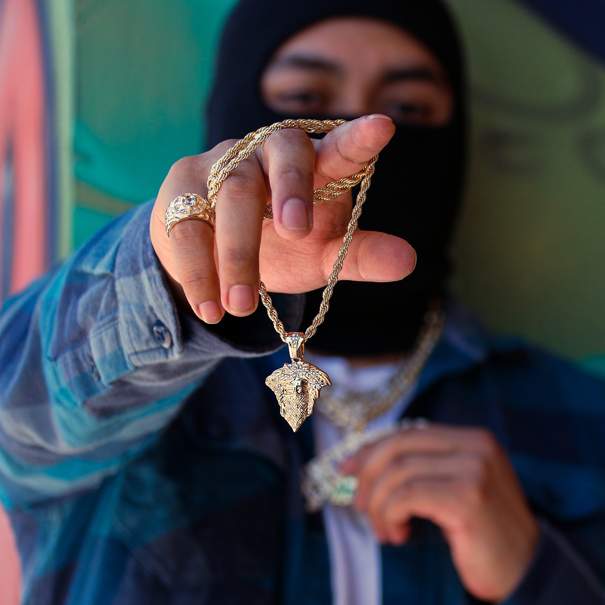 Thug Medusa Pendant 24" Rope Chain Men's 18k Gold Plated Jewelry