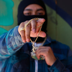 Prayer Hand Uzi Gun Pendant 24" Rope Chain Men's 18k Gold Plated Jewelry