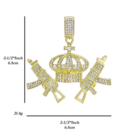 Hip Hop Iced Lab Diamond 18k Gold plated Crown AK47 Gun Charm Pendant