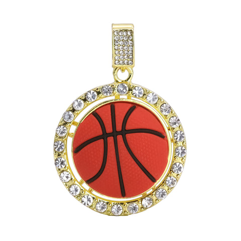 Hip Hop Iced Lab Diamond 18k Gold plated Medallion Basketball Spinner Charm Pendant