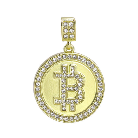 Hip Hop Iced Lab Diamond 18k Gold plated Bitcoin Medallion Pendant