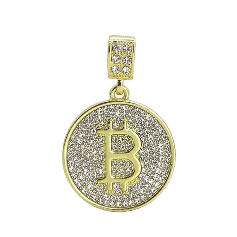 Hip Hop Iced Lab Diamond 18k Gold plated Bitcoin Charm Pendant