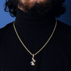 Prayer Hand Uzi Gun Pendant 24" Rope Chain Men's 18k Gold Plated Jewelry