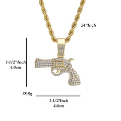 Gun Pendant 24" Rope Chain Men's 18k Gold Plated Jewelry