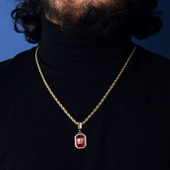 Red Ruby Medusa Face Pendant 24" Rope Chain Men's 18k Gold Plated Jewelry