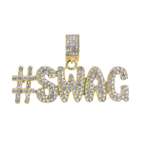 Hip Hop Iced Lab Diamond 18k Gold plated #SWAG Charm Pendant