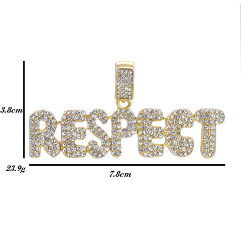 Hip Hop Iced Lab Diamond 18k Gold plated Respect Charm Pendant