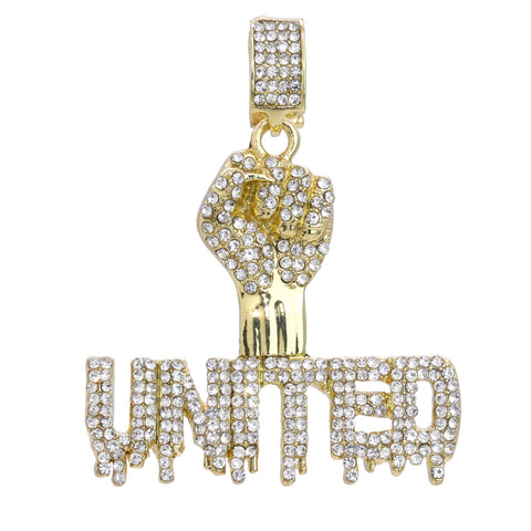 Hip Hop Iced Lab Diamond 18k Gold plated United Fist Charm Pendant