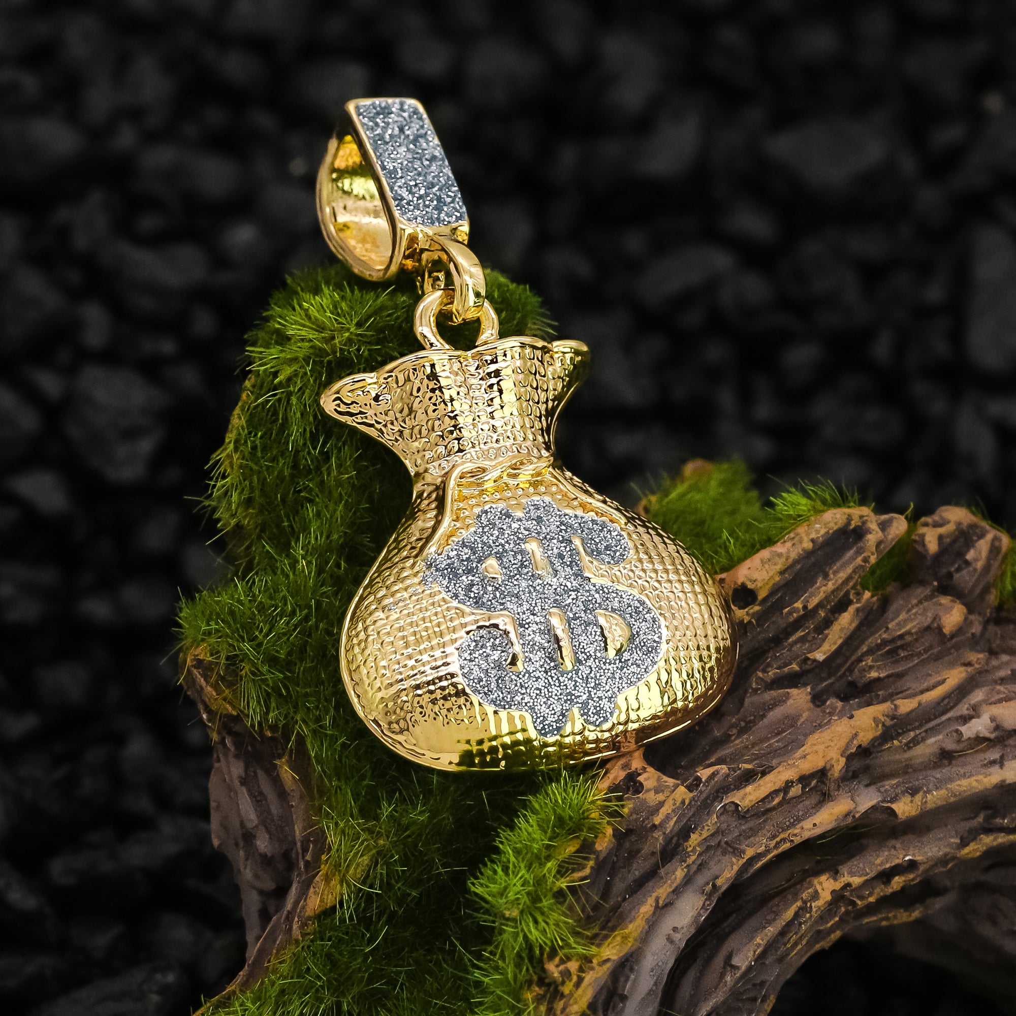 Stardust Money Bag Pendant 24" Rope Chain Hip Hop 18k Jewelry Necklace