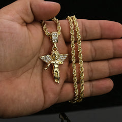 Angel Pendant 24" Rope Chain Hip Hop 18k Jewelry Necklace J1