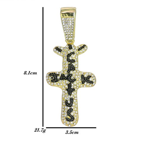 Hip Hop Iced Lab Diamond 18k Gold Plated Cactuss Word Cross Charm Pendant