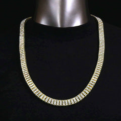 3 ROW ICED-OUT TENNIS GOLD/CLEAR CHAIN 30"