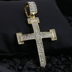 Hip Hop Iced Lab Diamond 18k Gold Plated Thin Staple Cross Charm Pendant