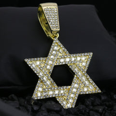 Hip Hop Iced Lab Diamond 18k Gold Plated Baguette Star of David Charm Pendant