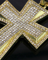 Hip Hop Iced Lab Diamond 18k Gold Plated Double 3D Cross Charm Pendant