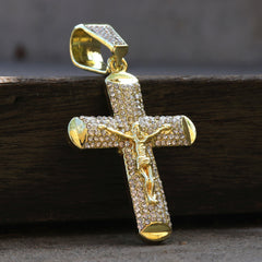 Hip Hop Iced Lab Diamond 18k Gold Plated 012 Jesus Cross Charm Pendant