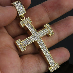 Hip Hop Iced Lab Diamond 18k Gold Plated Thin Staple Cross Charm Pendant