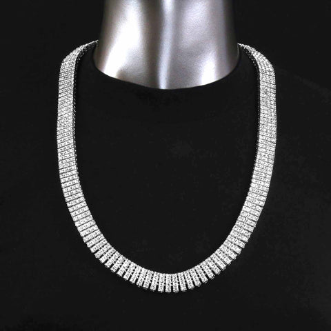 4 ROW ICED-OUT TENNIS SILVER CHAIN 30"