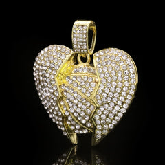 Hip Hop Iced Lab Diamond 18k Gold Plated Broken Heart Basketball Charm Pendant