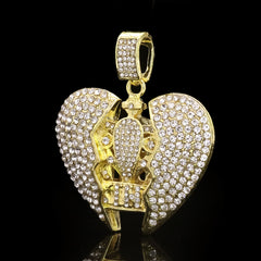 Hip Hop Iced Lab Diamond 18k Gold Plated Broken Heart King Crown Charm Pendant