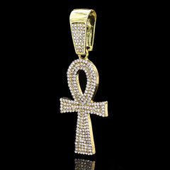 Hip Hop Iced Lab Diamond 18k Gold Plated Thin Egyptian Ankh  Charm Pendant