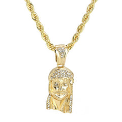 Micro Jesus Slim Face Pendant 24" Rope Chain Men's 18k Gold Plated Jewelry