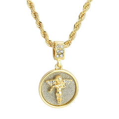 Angel Stardust Coin Pendant 24" Rope Chain Men's 18k Gold Plated Jewelry