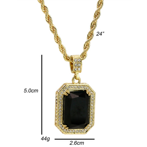 Cz Black Ruby Pendant 24" Rope Chain Hip Hop 18k Cz Jewelry Necklace