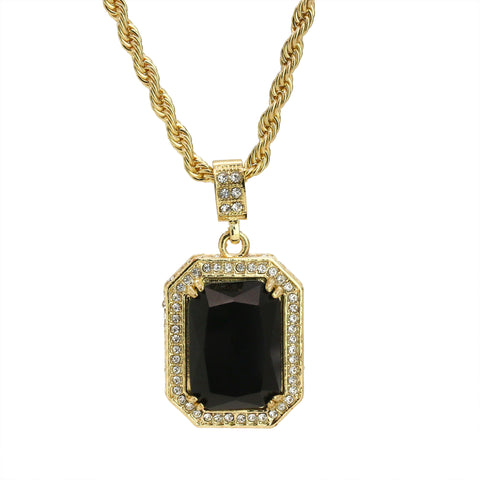 Cz Black Ruby Pendant 24" Rope Chain Hip Hop 18k Cz Jewelry Necklace