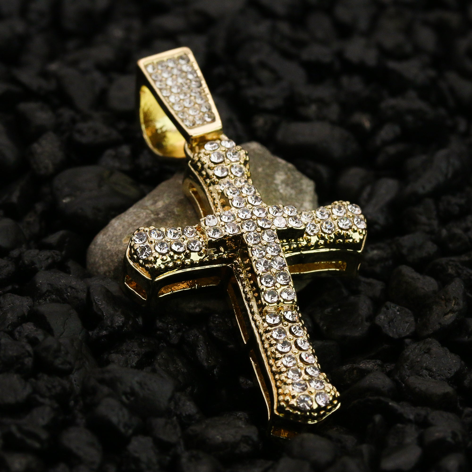 Sharp Two Cross Pendant 24" Rope Chain Hip Hop 18k Cz Jewelry Necklace