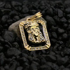 Black Ruby Jesus Face Pendant 24" Rope Chain Men's 18k Gold Plated Jewelry