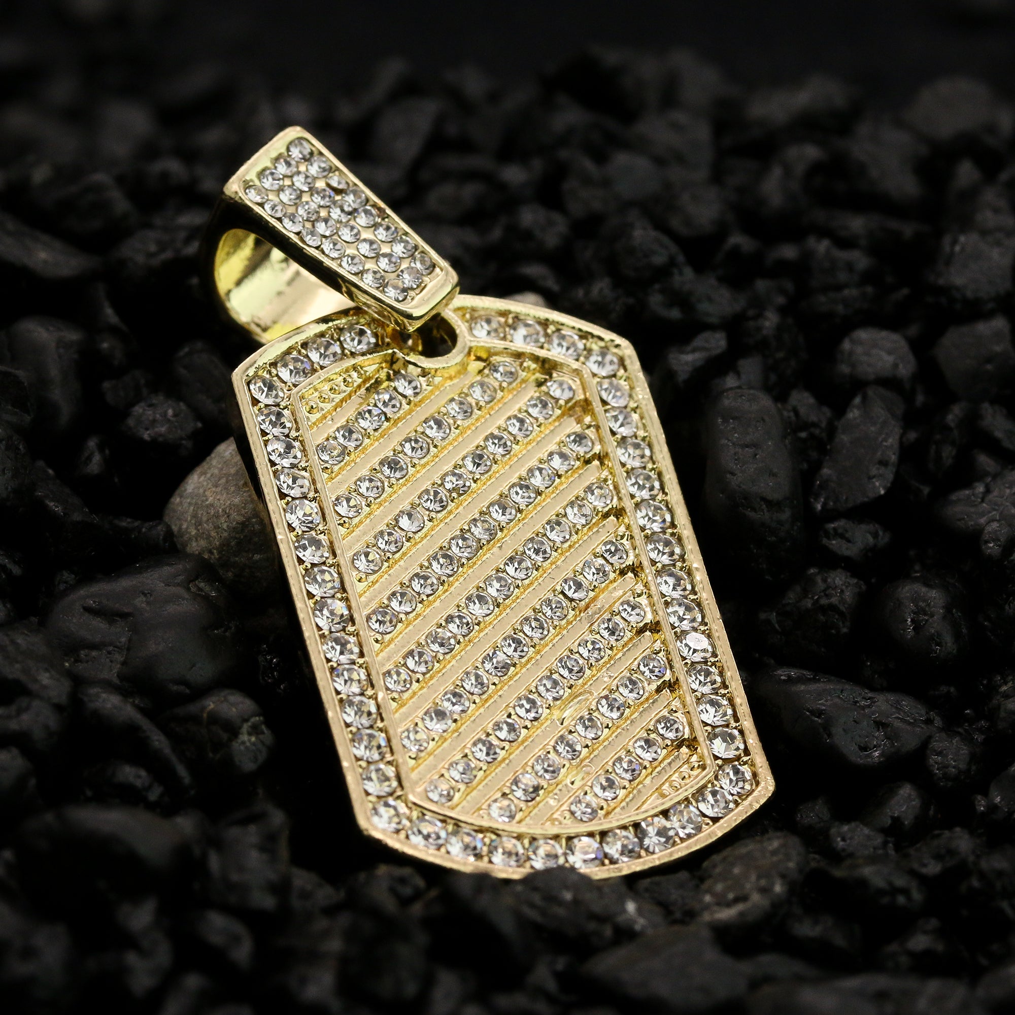 Cz Lined Dog Tag Pendant 24" Rope Chain Hip Hop 18k Cz Jewelry Necklace