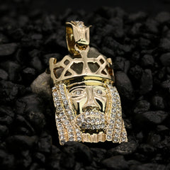 Mini Royal Crown Jesus Pendant 24" Rope Chain Hip Hop 18k Cz Jewelry Necklace