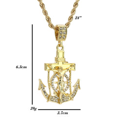 Jesus Anchor Pendant 24" Rope Chain Hip Hop 18k Cz Jewelry Necklace