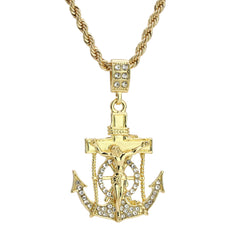 Jesus Anchor Pendant 24" Rope Chain Hip Hop 18k Cz Jewelry Necklace
