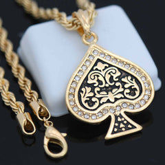 Poker Card Pendant with Gold Rope Chain