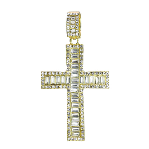 Hip Hop Iced Lab Diamond 18k Gold Plated Thick Baguette cross Charm Pendant