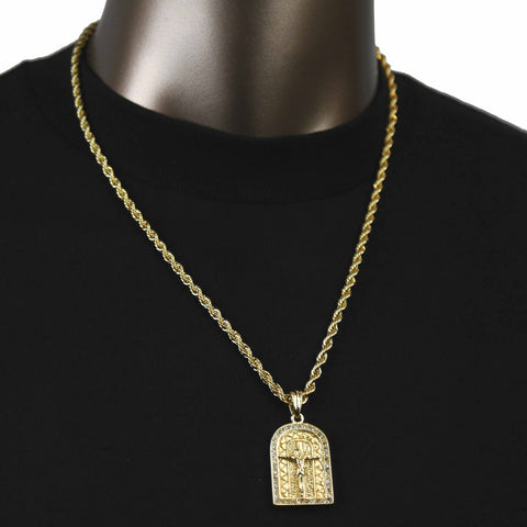 Jesus Temple Pendant with Gold Rope Chain